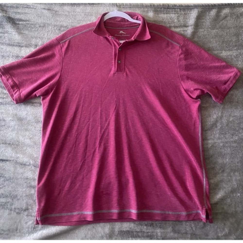 Tommy Bahama Mens Emfielder Polo‎ Shirt Pink Heather Large Contrast Stitch Large
